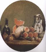 Jean Baptiste Simeon Chardin Cut melon and peach bottle still life etc France oil painting artist